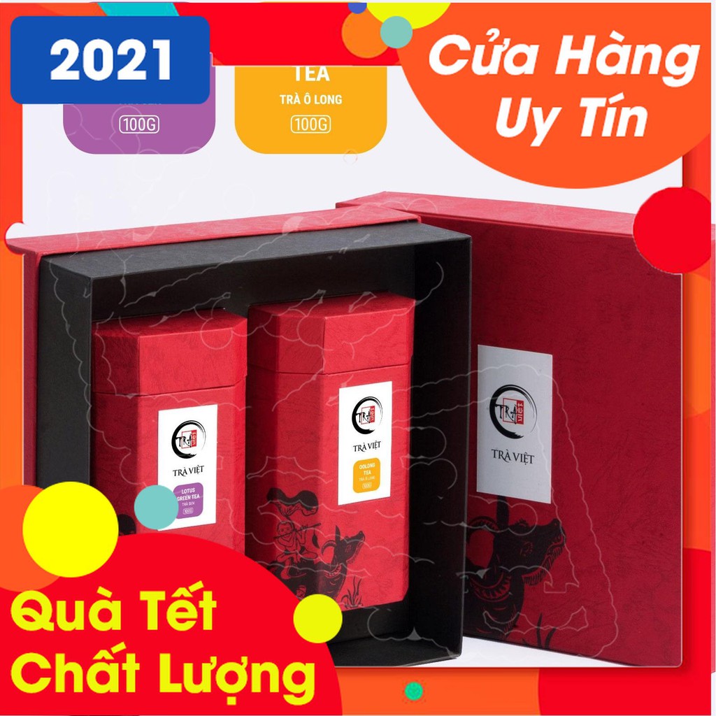 TRÀ VIỆT Hộp Quà Tết Tri Kỷ Giấy Gân Nổi Mỹ Thuật Cao Cấp