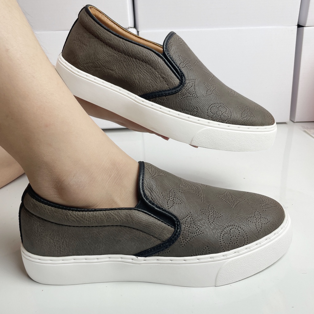 FULLBOX Giày lười Slipon lv. Giày Lười Nam Da Bò Màu Xám