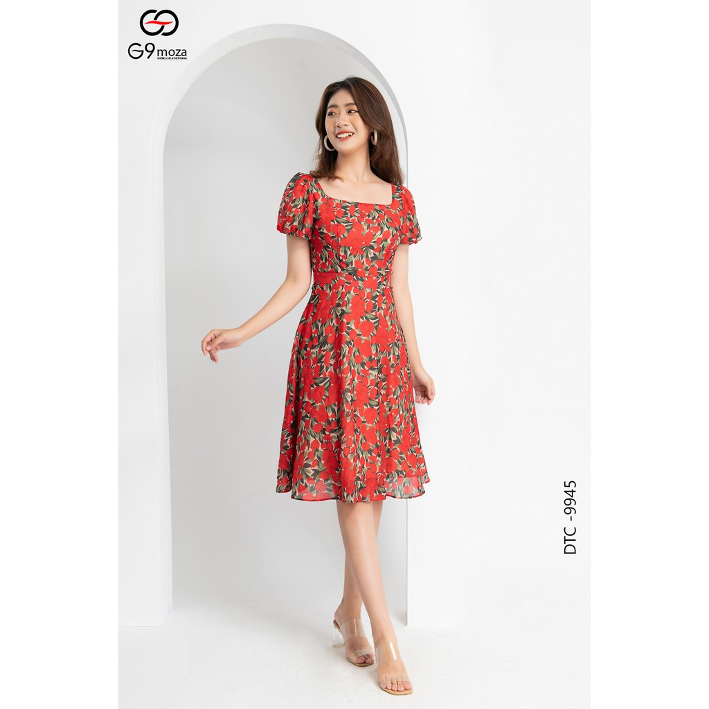 Đầm nữ G9moza 9945 dáng xòe họa tiết hoa dáng A xòe chất voan hàn mềm mại, thoáng