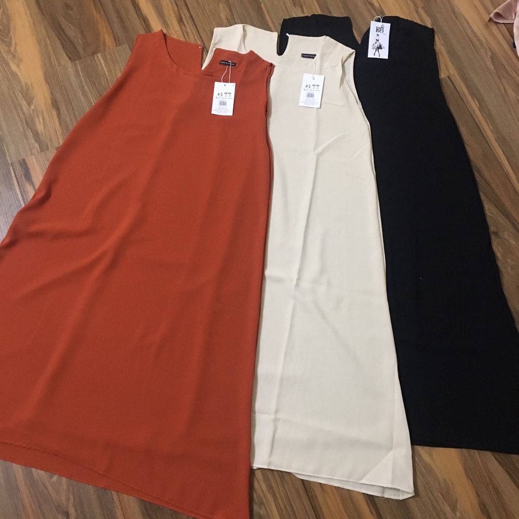 Váy maxi xuông đũi trơn sát nách 3 màu - Đầm suông dáng rộng đũi mát dạo phố ảnh thật