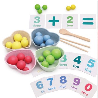 Bộ giáo cụ Montessori thực hành tập gắp bi gỗ cho bé