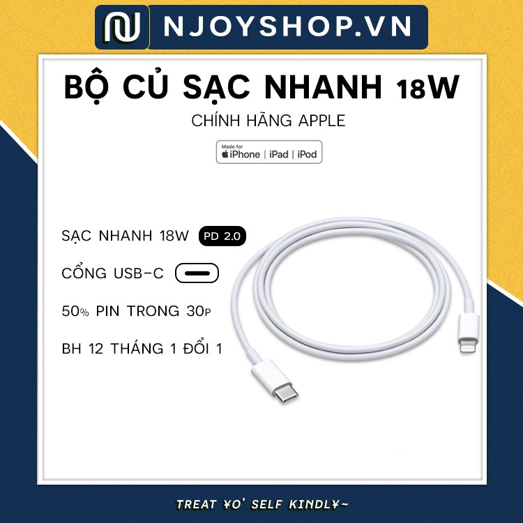 [BH 12 THÁNG] CÁP SẠC IPHONE 18W C TO LIGHTNING CHÍNH HÃNG BẢO HÀNH 12 THÁNG 1 ĐỔI 1 - DÂY SẠC IPHONE 18W 11 PRO MAX