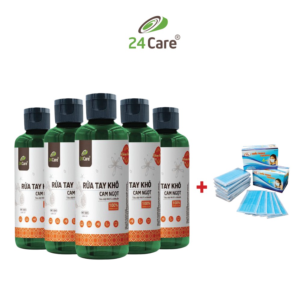 Combo 5 chai nước rửa tay khô cao cấp 24Care (100ml/chai)