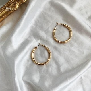 [ẢNH THẬT]DEMI- Khuyên tai Hàn quốc✨Hoop earings vintage Âu Mỹ, bông tai tròn basic mạ vàng bạc bản 4.5cm