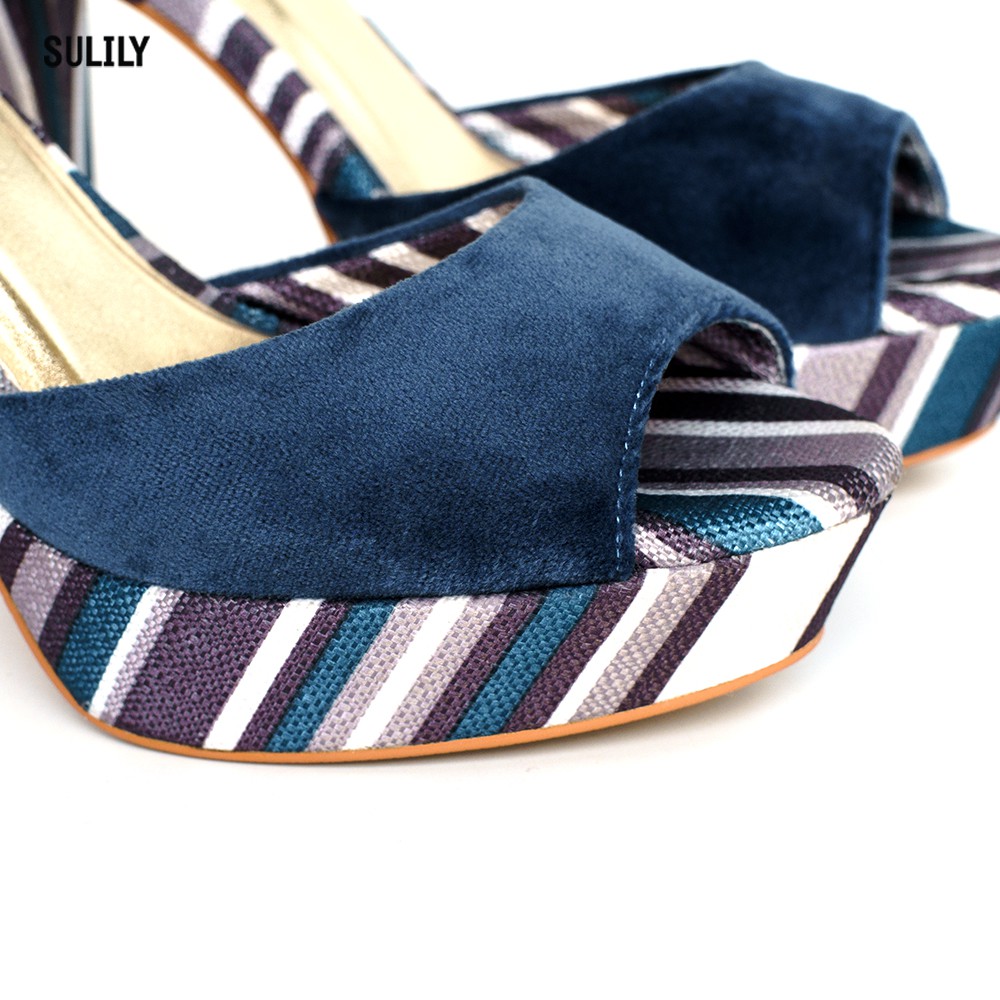 Giày Sandal Đúp Gót Vuông Nhung Sulily SDV1-IV18NAVY