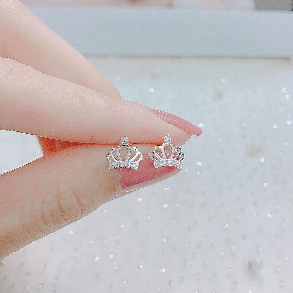 Bông tai vương miện bạc ta , mẫu hot giá bèo , bông dạng nụ dễ đeo - Vàng bạc Khải Khải