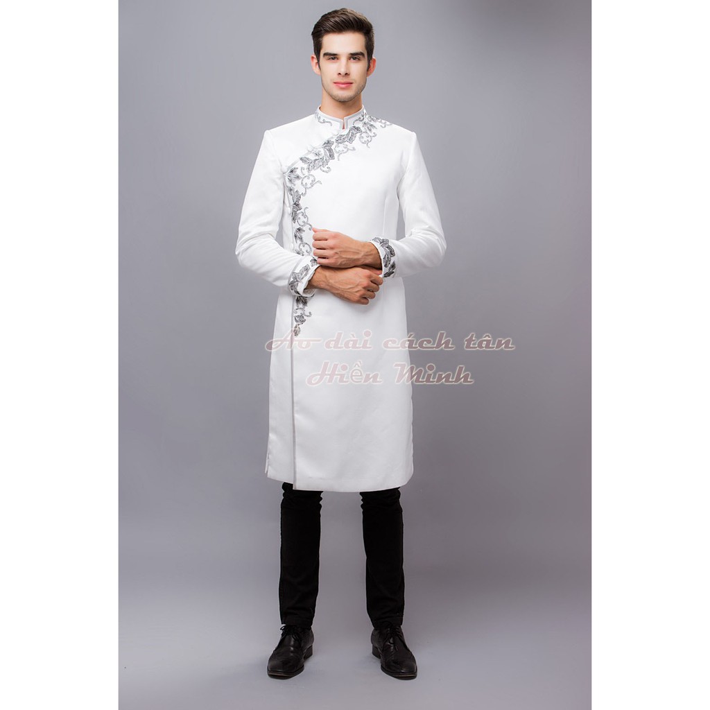 Áo dài nam cách tân hoạ tiết thêu
