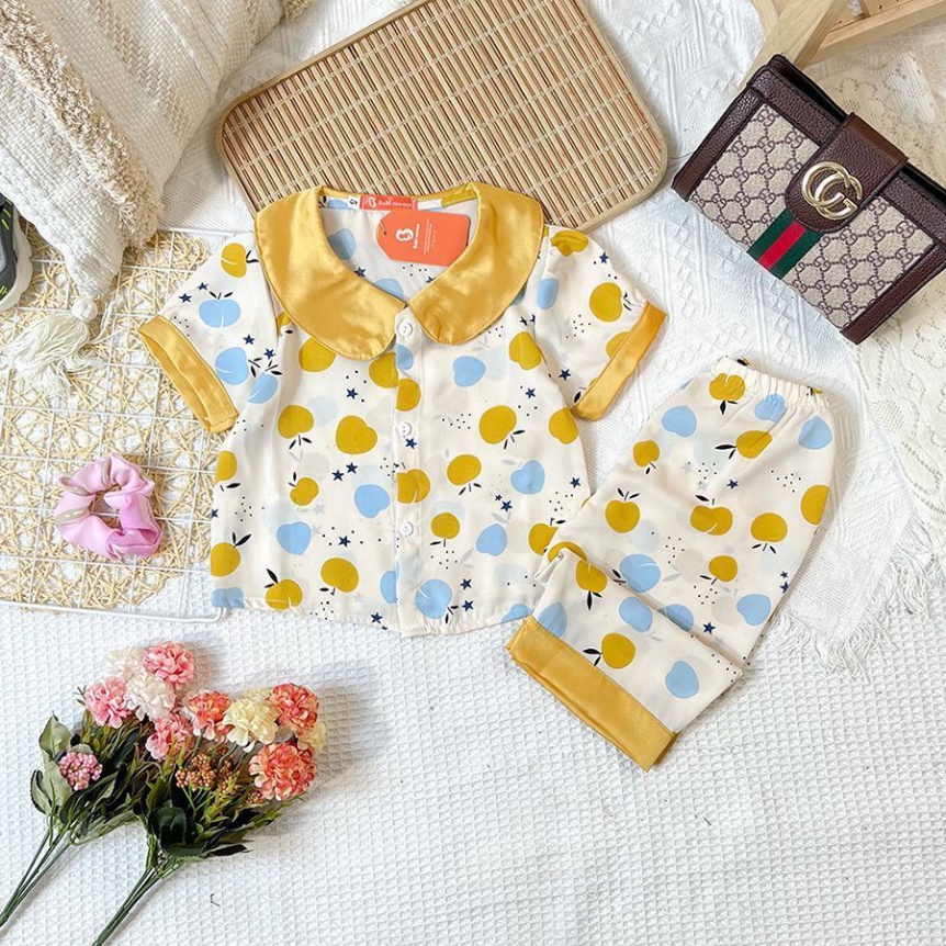 Bộ Đồ Ngủ Pijama Áo Cộc Tay Quần Lửng Lụa Mango Kiểu Tay Bồng Bé Gái Từ 11-32kg - Boody - BPN37