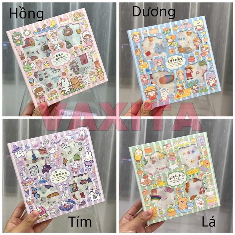 Sticker cute vintage trang trí dán sổ hộp 100 tấm hình dán sticker dễ thương STG01843