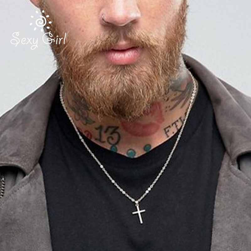 Vòng cổ kim loại dáng dài mặt cây thánh giá cổ điển cho nam nữ
