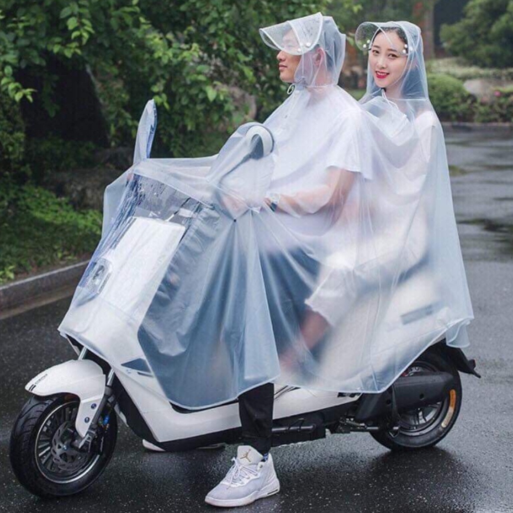 Áo mưa trong suốt có kính che mặt thiết kế thời trang cánh dơi - Áo mưa người lớn 1 đầu + 2 đầu Hàn Quốc cao cấp