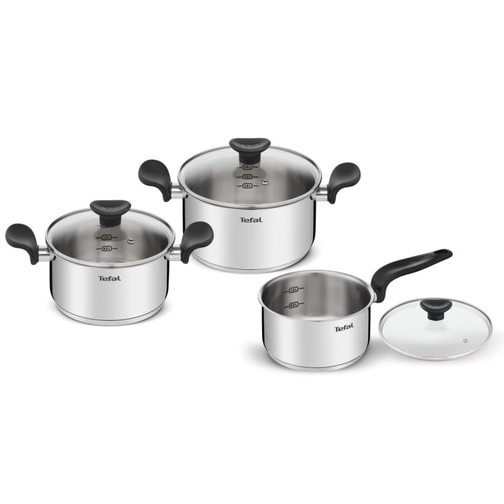 Bộ nồi inox 6 món quánh 16cm 1.5L &amp; nồi 20cm 3L &amp; nồi 24cm 5.3L Tefal Primary 16/20/24cm E308S674 - HAPOS
