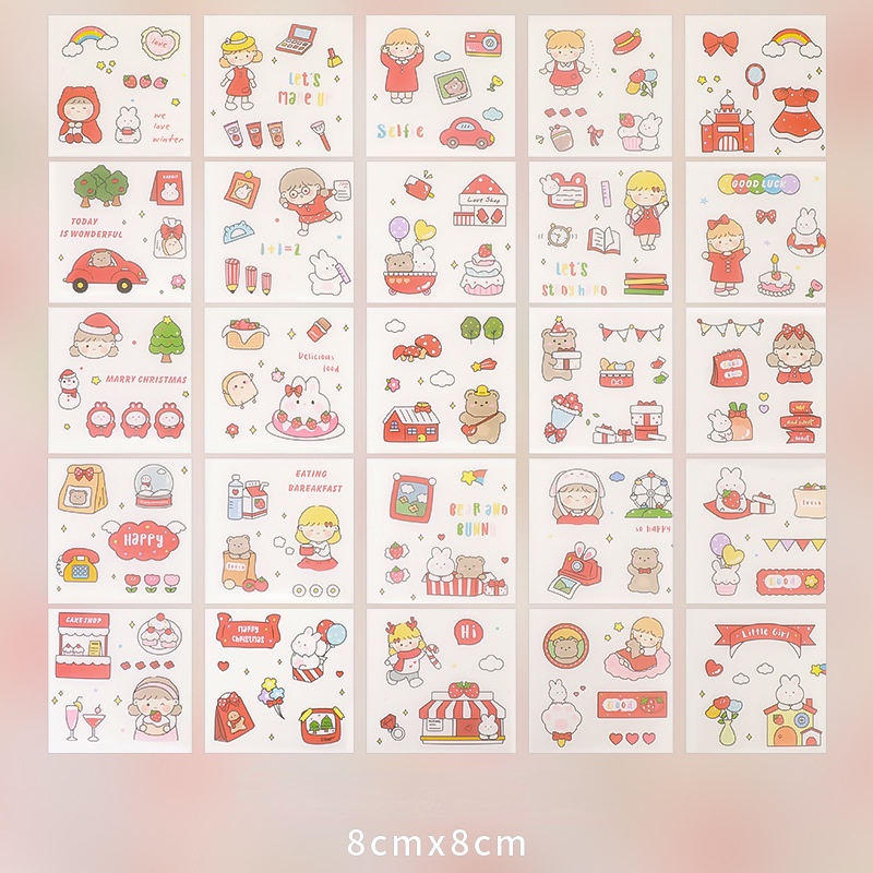 Bộ 100 Tờ Sticker Hoạt Hình Xinh Xắn Dùng Trong Trang Trí