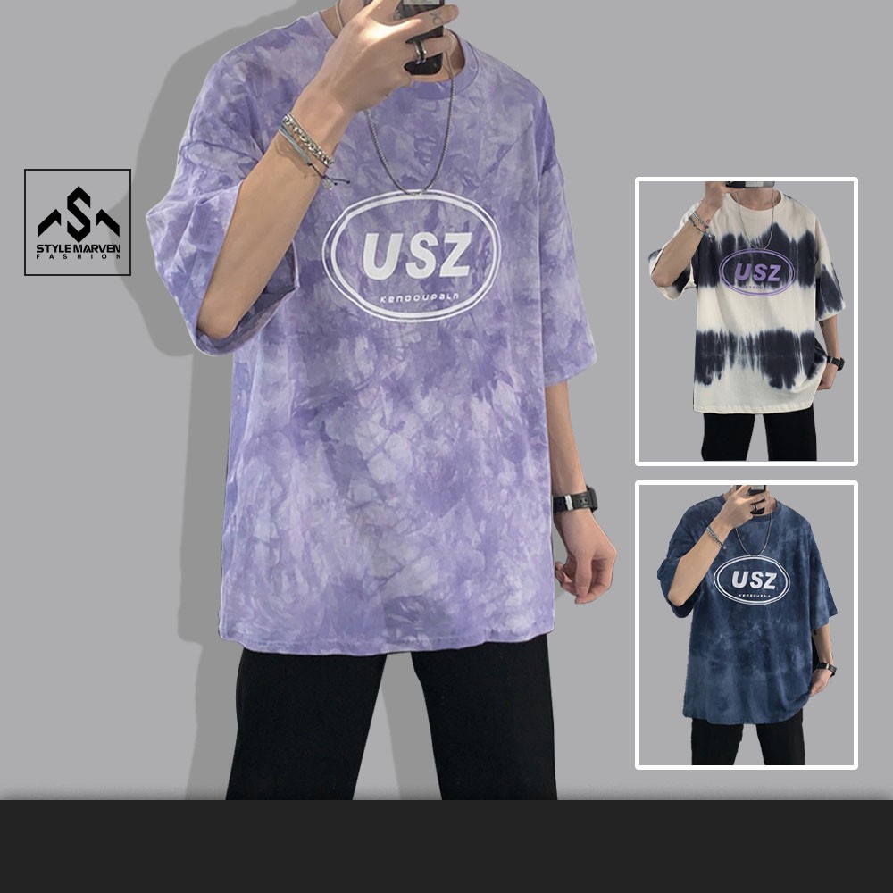 Áo thun nam form rộng tay lỡ USZ STYLE MARVEN áo phông basic loang màu cá tính - AO TOP 90000179