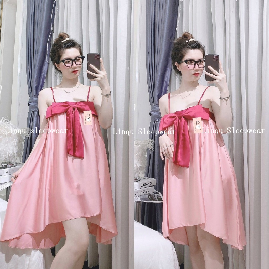 Váy ngủ 2 dây sexy, Váy ngủ sexy nữ chất lụa latin mềm mại Freesize - Linqu Sleepwear