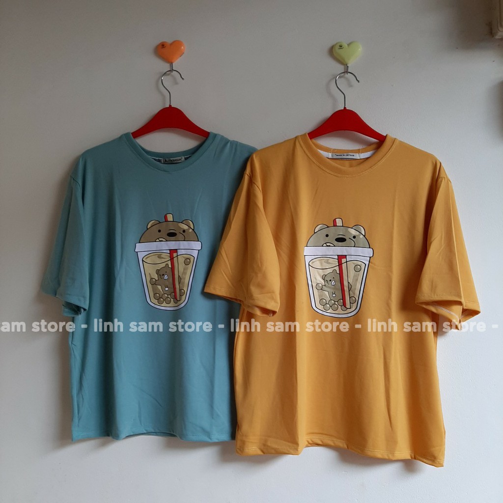 Áo thun tay lỡ freesize nữ phông form rộng Unisex mặc cặp, nhóm, lớp in ly TRÀ SỮA hình con GẤU | BigBuy360 - bigbuy360.vn