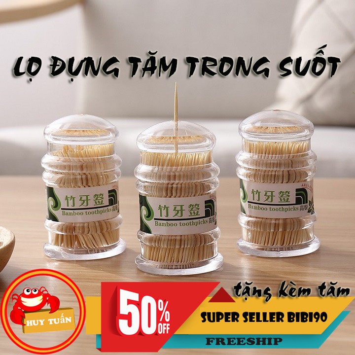 Lọ đựng tăm bằng nhựa trong suốt tặng kèm tăm (LTT02) bibi90