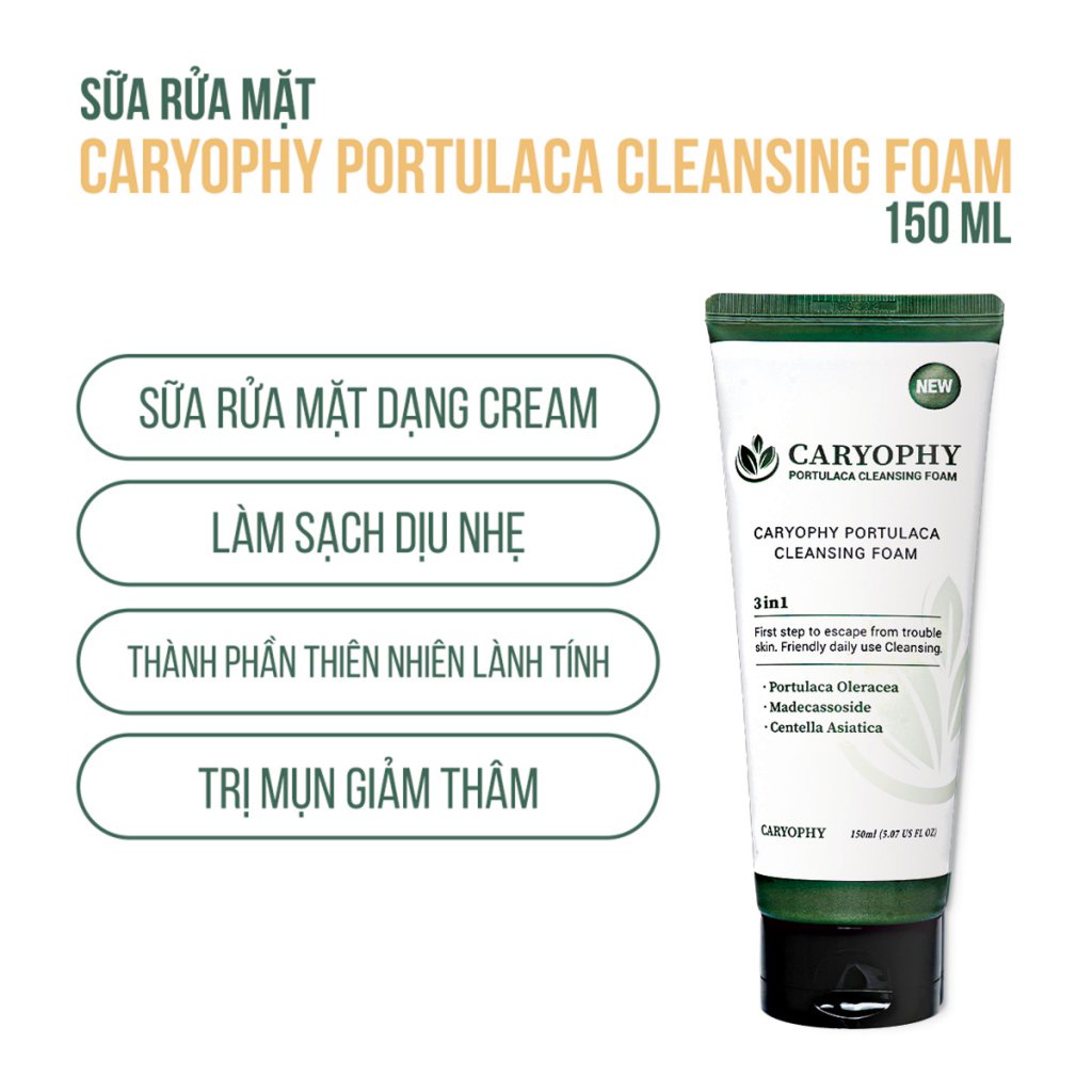 Sữa Rửa Mặt Cho Da Mụn CARYOPHY Portulaca Cleansing Foam 30ml