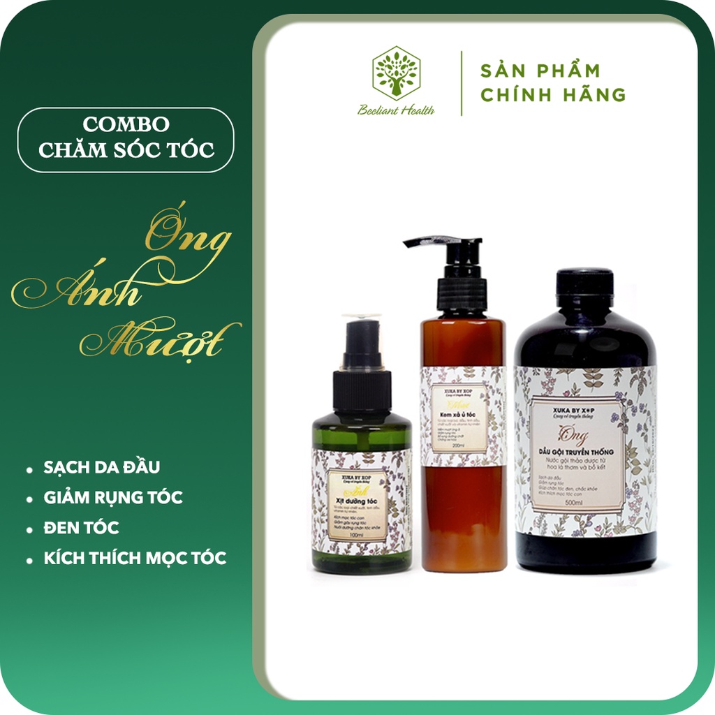 Combo 1 Bộ sản phẩm ngăn rụng tóc, phục hồi hư tổn, kích mọc tóc (3 món: Dầu gội Óng, Kem xả Mượt, Xịt bưởi Ánh)