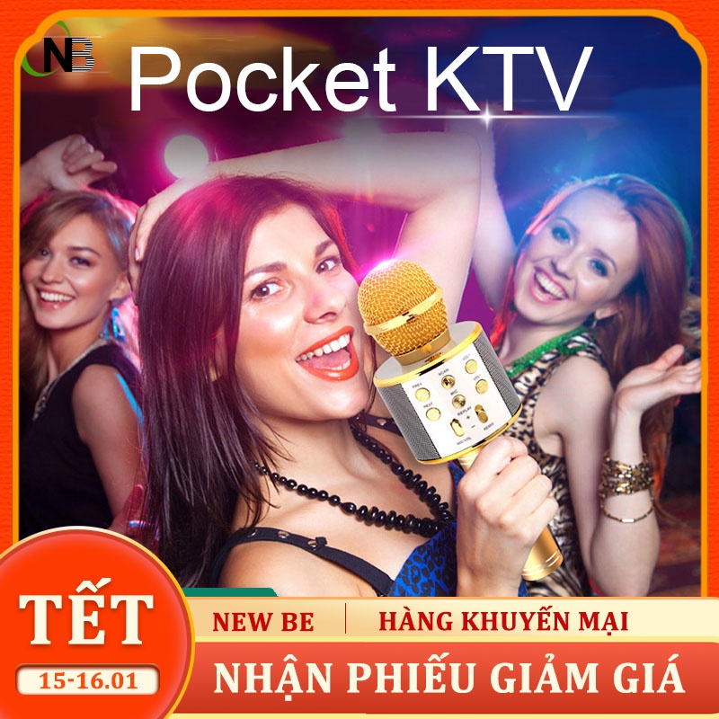 Micro karaoke bluetooth WS - 858, WS858 nghe FM, kiêm sạc dự phòng, khe cắm thẻ nhớ