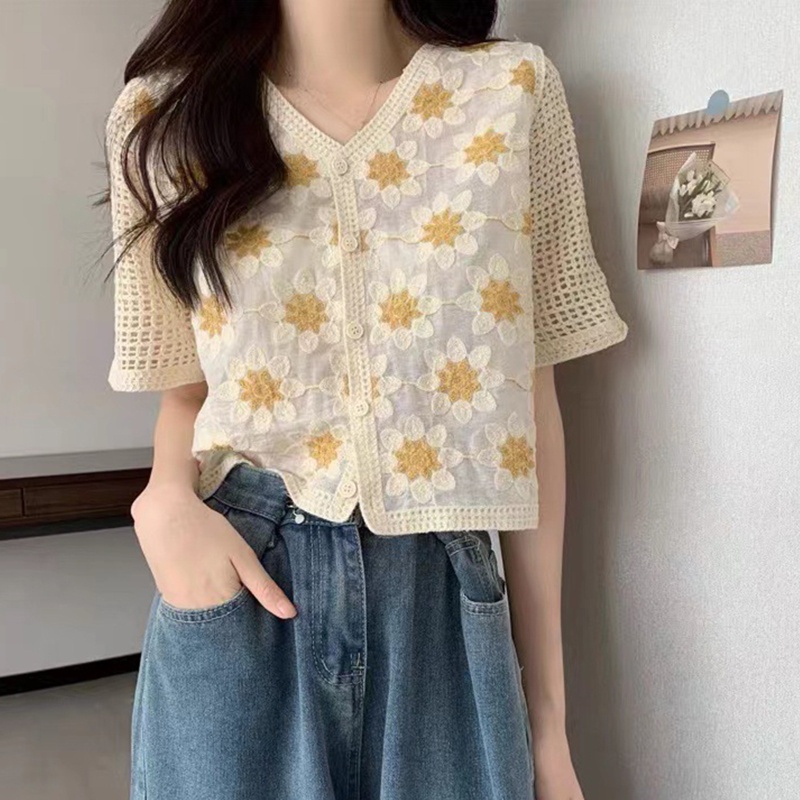 Áo Cardigan Dệt Kim Thêu Hoa Phong Cách Retro Cho Nữ