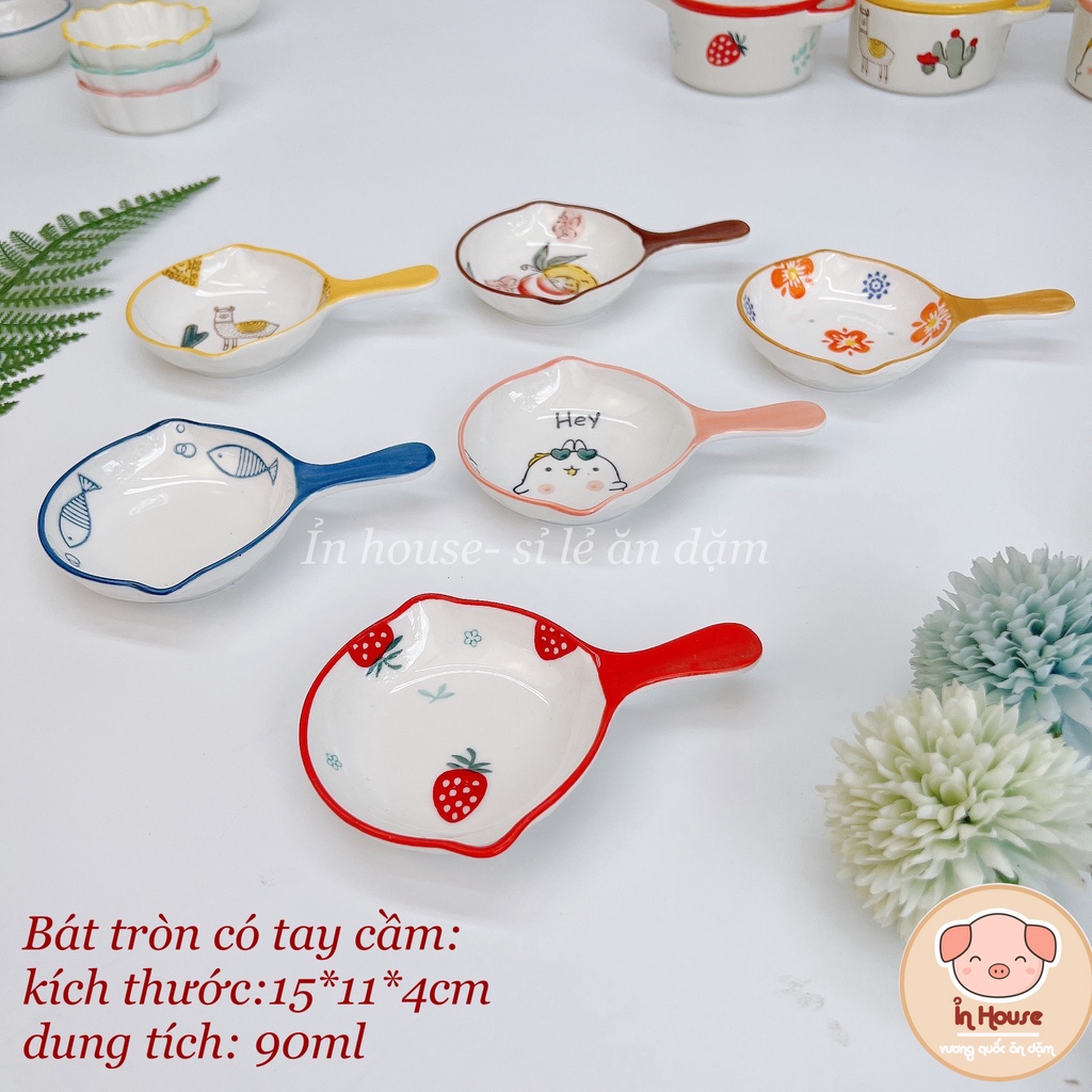 Bát sứ họa tiết cỡ nhỏ đựng gia vị, cho bé ăn dặm hình dâu, khủng long, cá, thỏ...