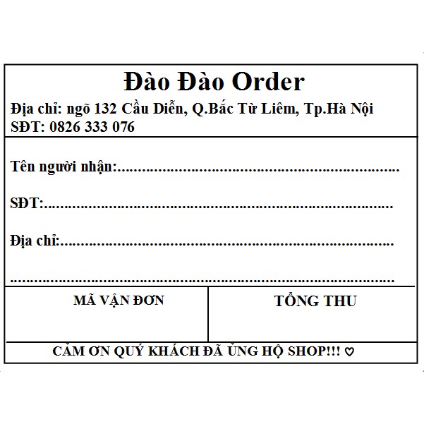 500 TEM HÓA ĐƠN IN SẴN THEO YÊU CẦU DÙNG DÁN MÃ CODE CHO CÁC SHOP (K CẦN MÁY IN NHIỆT)