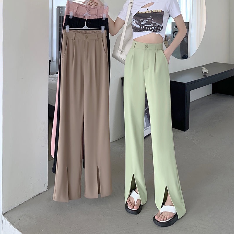 Quần Dài Lưng Cao Dáng Rộng Xẻ Tà Thời Trang Mùa Hè 2022 Phong Cách retro Mới