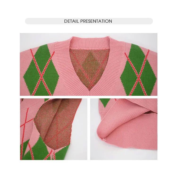 Áo gile len họa tiết hình học đơn giản thời trang phong cách Hàn Quốc