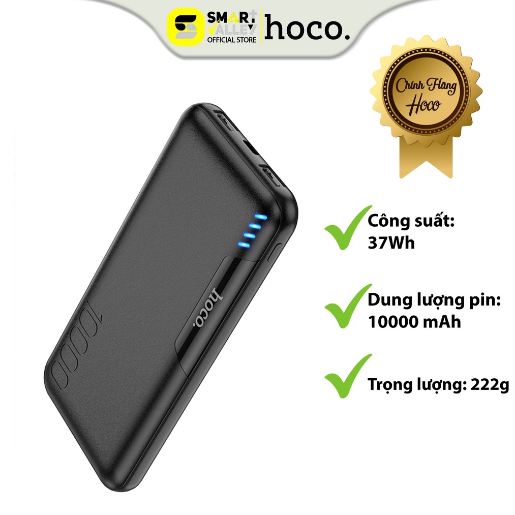 Pin Sạc Dự Phòng Hoco J82 10000mAh, Có LED Hiển Thị, Chất Liệu Nhựa ABS, Vỏ Chống Cháy PC, Nhỏ Gọn, An Toàn Khi Sử Dụng.