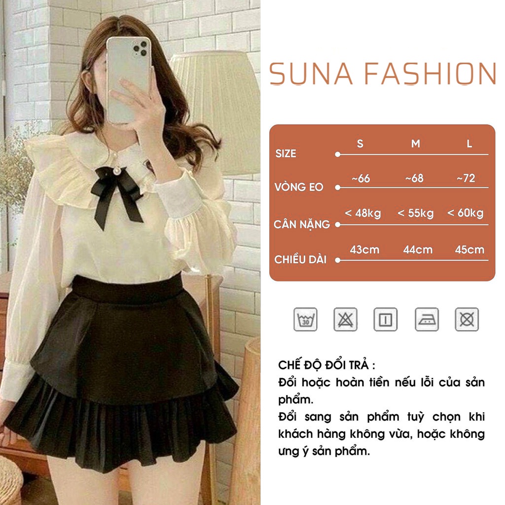 Chân váy ngắn xếp ly chất tuyết mưa, Chân váy nữ hai tầng SUNA FASHION vải mịn hàng loại 1 từ 42 - 60kg