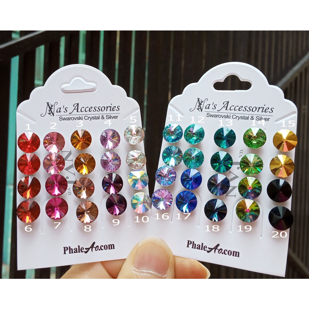 Bông tai nụ SWAROVSKI 1122 Rivoli SS39 (~8mm) sang trọng quý phái - trang sức NVJ, phaleAo