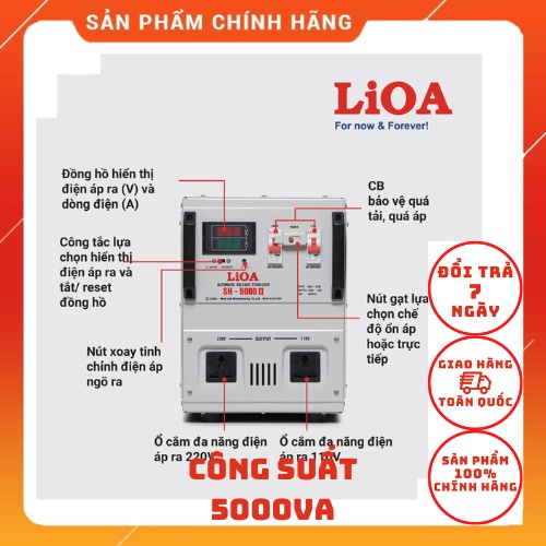 Ổn Áp Lioa 1 Pha 5000VA Dải Điện 150-250...90-250...50-250
