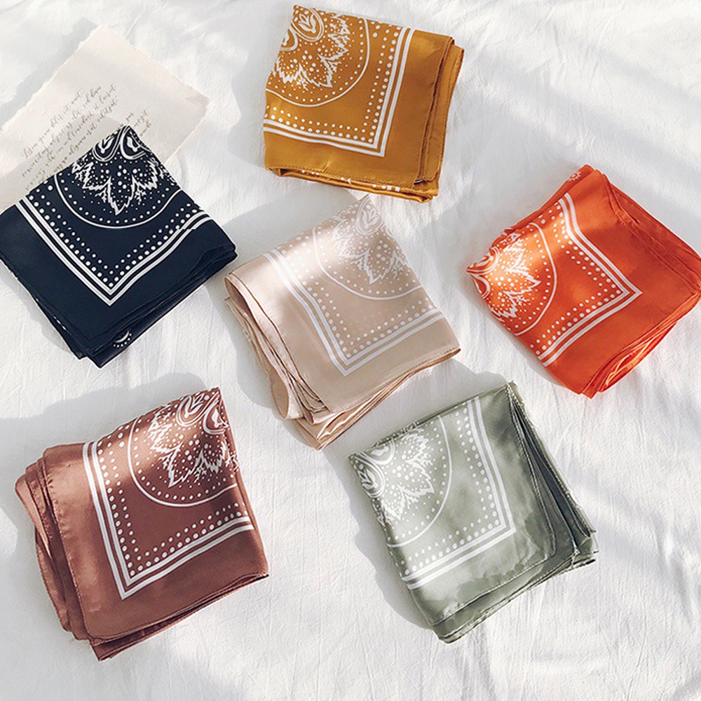 Khăn Choàng Cổ Bằng Lụa Satin In Họa Tiết Hoa 70cm Nhiều Màu Thanh Lịch Mới Cho Nữ