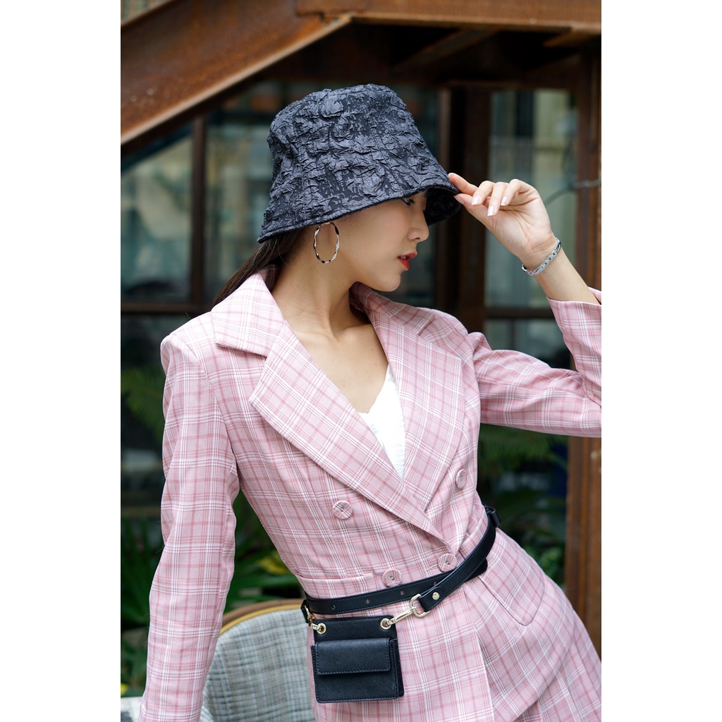 Set blazer và chân váy caro hồng pastel style nữ sinh - Cotton Candy Vest Set - Walenty