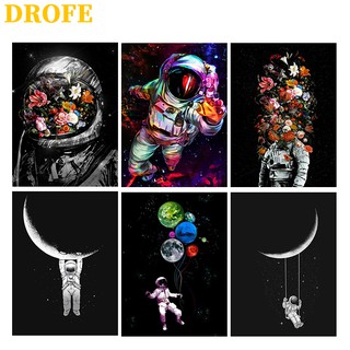 DROFE Tranh sơn dầu số hóa 40x50cm họa tiết phi hành gia