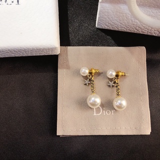 DIOR Bông tai mạ bạc 925 thiết kế đơn giản thời trang cho nữ