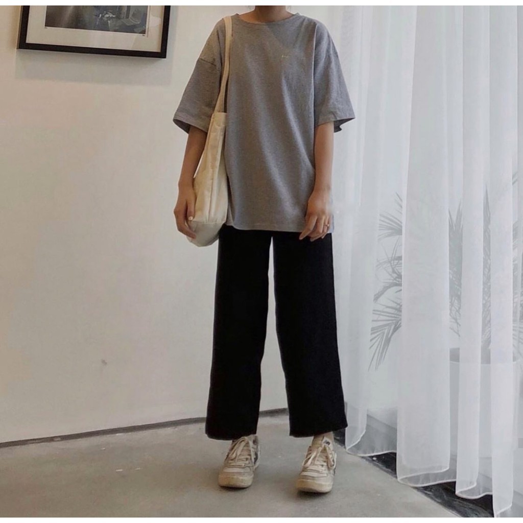 Áo phông xám trơn form rộng tay lỡ - áo over xám - gray tee