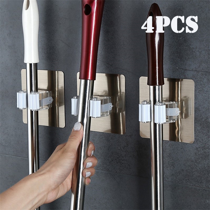Set 1/4 Móc Treo Cây Lau Nhà Gắn Tường Đa Năng Tiện Dụng Cho Nhà Bếp/Phòng Tắm
