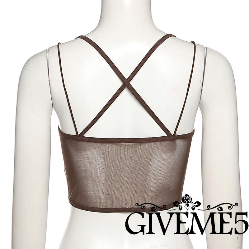 GIVEME-Women Casual Vest, Solid Color Sleeveless Backless V-Neck Slim Fit Sling Crop Tops or Gloves