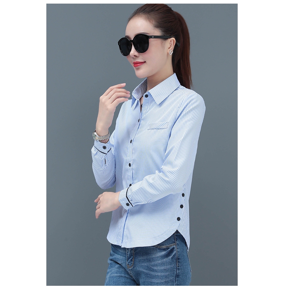 Áo sơ mi caro tay dài dáng rộng thời trang phong cách Hàn Quốc cho nữ