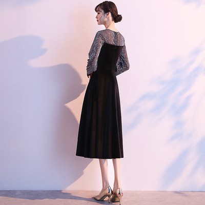 Váy đen thường có thể mặc váy dạ hội nhỏ váy dạ hội nữ tính khí Nữ Hoàng khí trường mẫu mới 2020