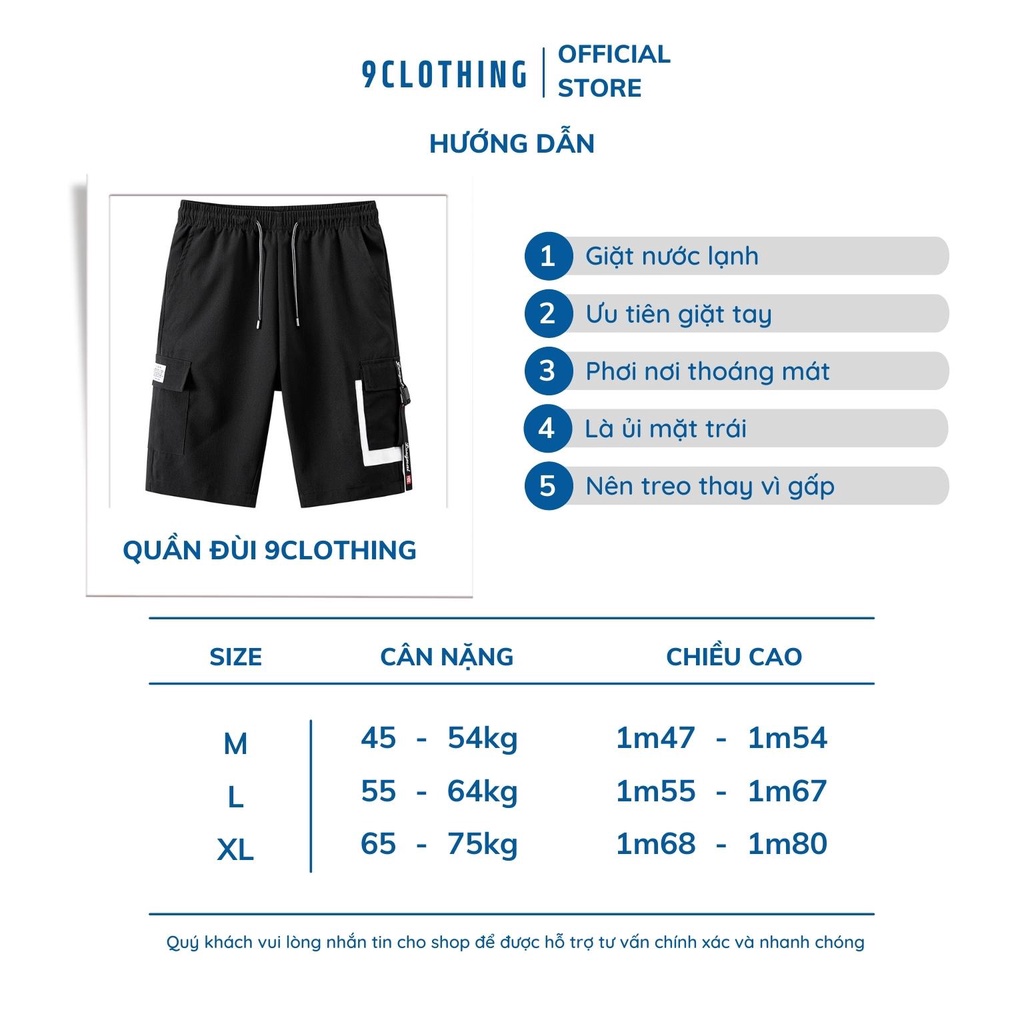 Quần short nam phối Túi Hộp, quần đùi lửng nam mùa hè vải mát mịn phong cách streetwear Ulzzang Hàn từ 9CLOTHING