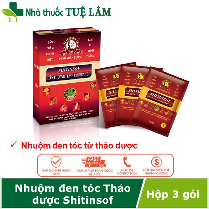 Dầu gội nhuộm đen, nâu tóc thảo dược Shitinsof Hán Phương hộp 3 gói - An toàn, không hại da đầu