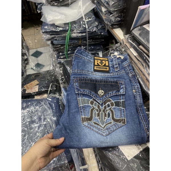 Quần jeans nam nắp túi chỉ nổi