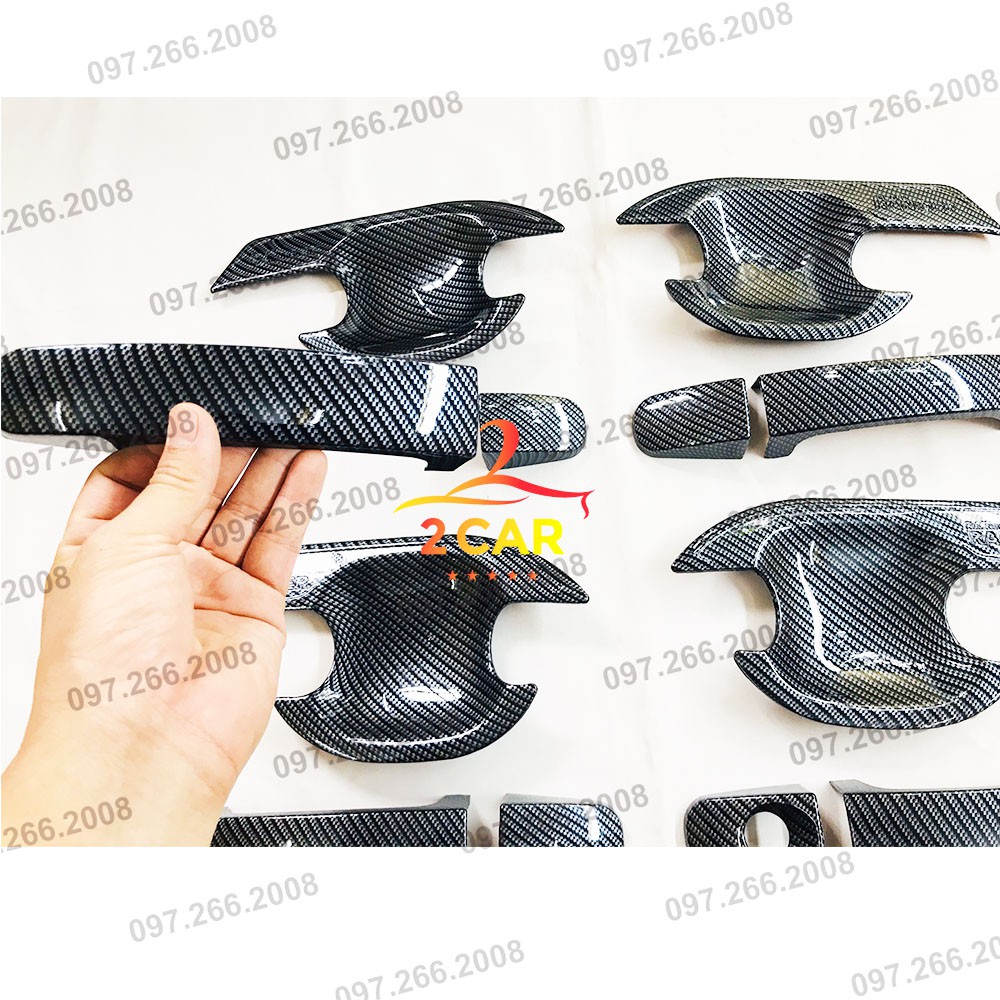 Bộ ốp tay nắm, hõm cửa CARBON xe Ford Ranger 2014 - 2021 vân cacbon cao cấp