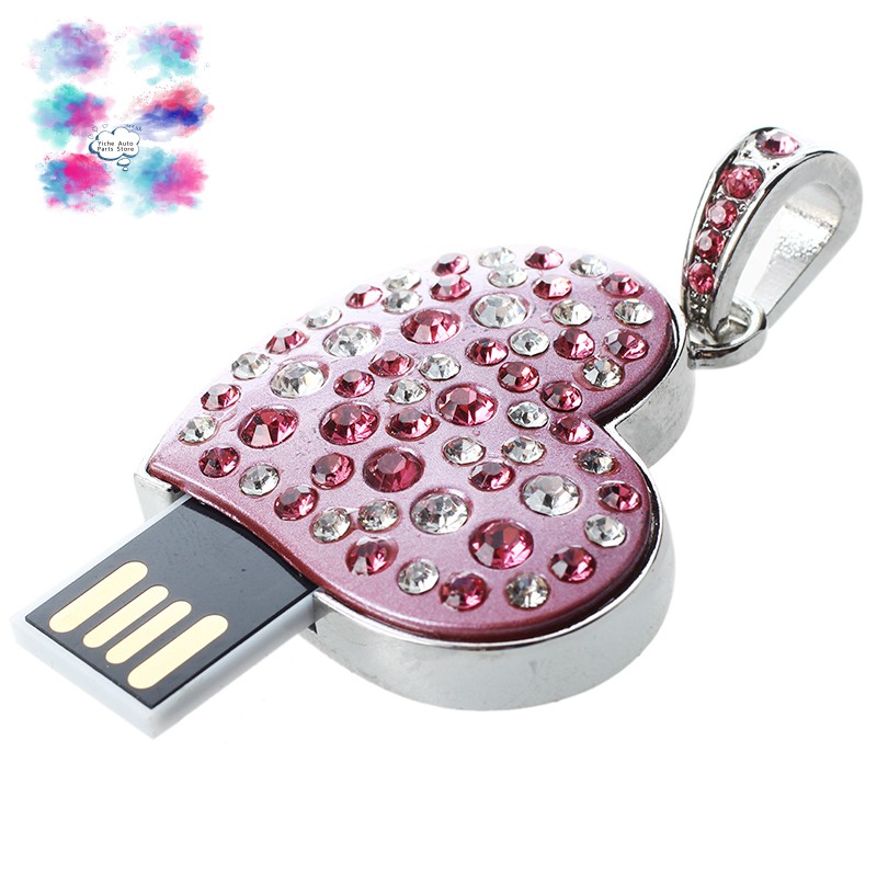 16 GB USB 2.0 Glitter Rhinestone Heart Style Flash Memory Drive Flash Disk Pen Drive - Pink