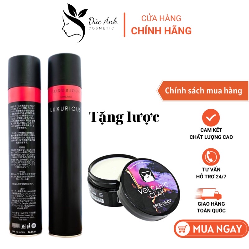 Gôm xịt tóc nam tạo kiểu giữ nếp LUXURIOUS kèm sáp vuốt tóc nam tặng lược tp01