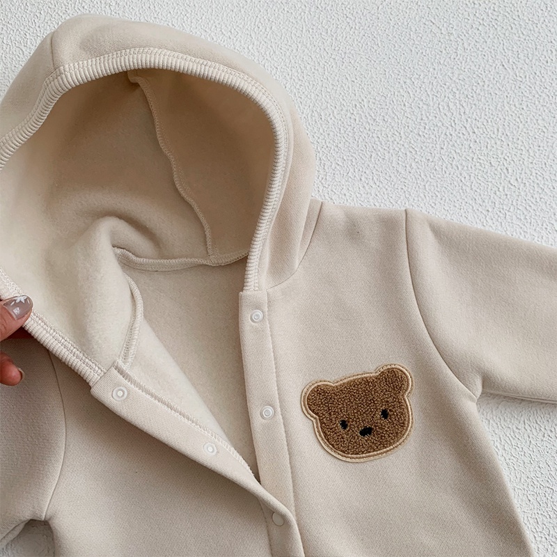 Bộ Đồ Ngủ Liền Thân Tay Dài Bằng Vải Cotton In Họa Tiết Gấu Dễ Thương Phong Cách Hàn Quốc Cho Bé