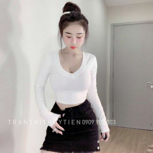 ÁO THUN BODY CROP TAY DÀI CỔ TIM